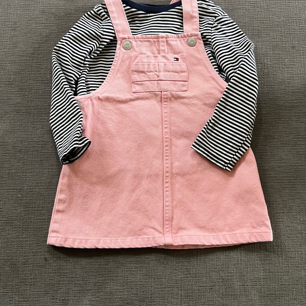 Tommy Hilfiger Pink Jumper Dress with Striped Shirt
